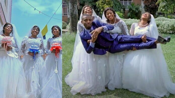 Man marries triplets together on the same day as the sister insists on marrying all of them at once