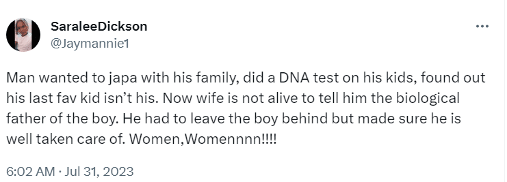 Man relocates his children abroad, but leaves his last child behind after DNA test proved he isn’t the father