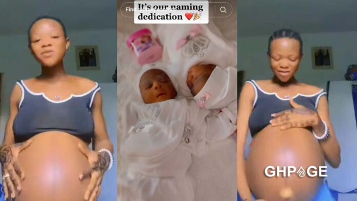 woman pregnant with twins shows off baby bump
