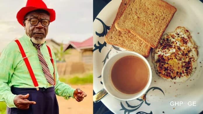 Grid of Oboy-Siki and tea with bread and eggs