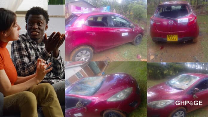 Mother destroying car bought for husband on her birthday