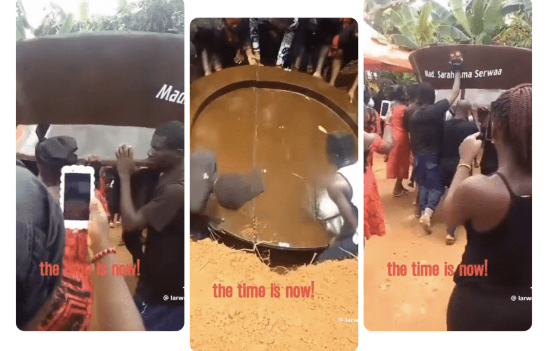 Ghanaian food vendor buried in giant mortar coffin