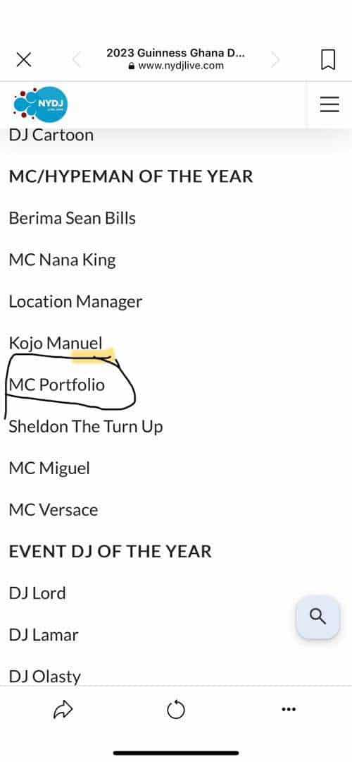 MC PORTFOLIO nominated for best MC/Hypeman at 2023 Ghana Dj awards