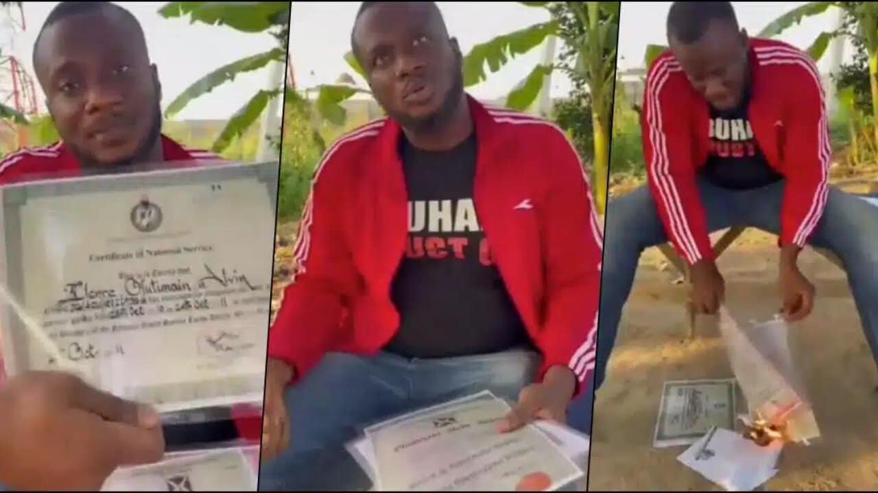 Graduate who has been jobless for 13 years burns all his certificates from primary to university