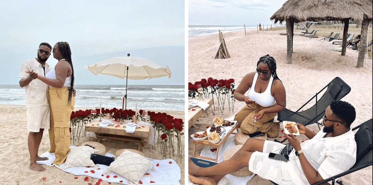 “Low budget honeymoon”; Kalybos and his wife seen chilling in a simple beach for their honeymoon – PHOTOS