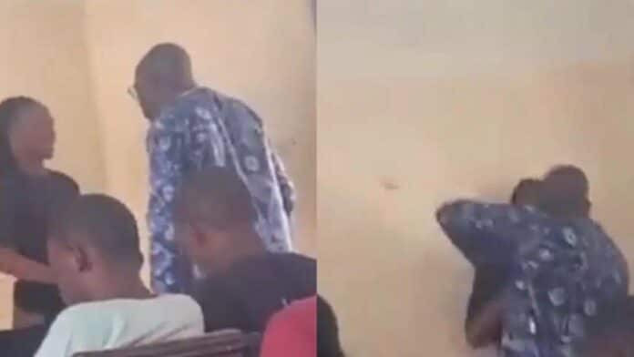 Lecturer beats and slaps female student for refusing to switch off her phone in his class (Video)