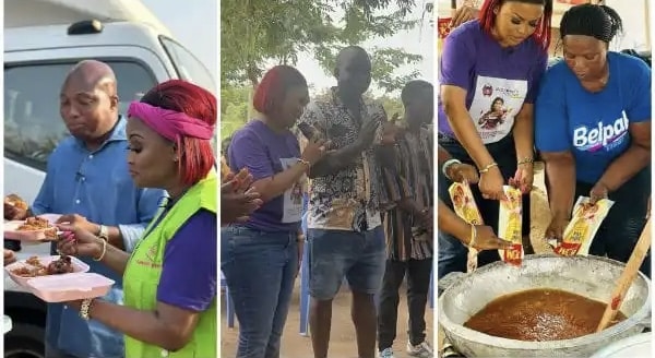 Nana Ama Mcbrown and crew cook and dine with victims of Akosombo Dam spillage
