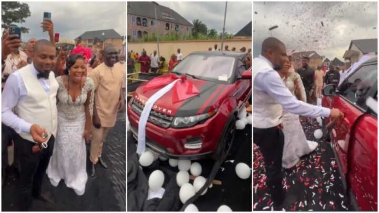 Rich husband gifts wife a brand new Range Rover on their wedding day (Video)