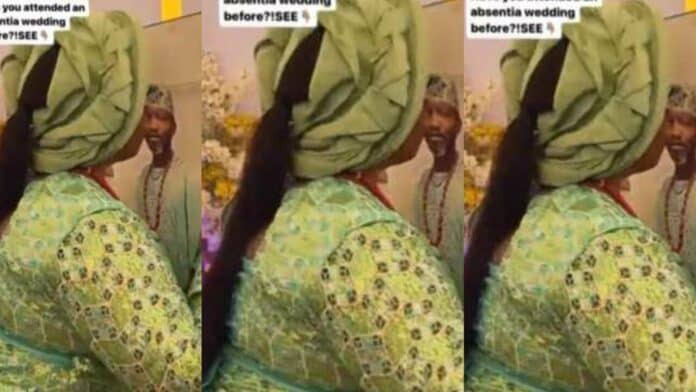 This looks awkward; Reactions as bride marries with absent groom's picture