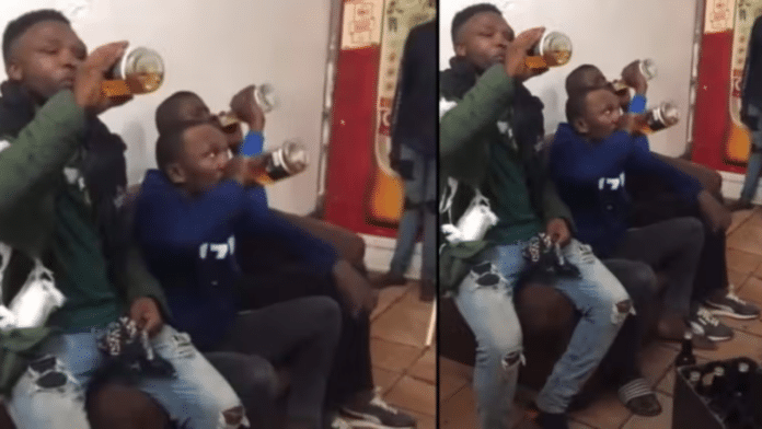 Video Thieves forced to drink crates of alcohol they stole from a store