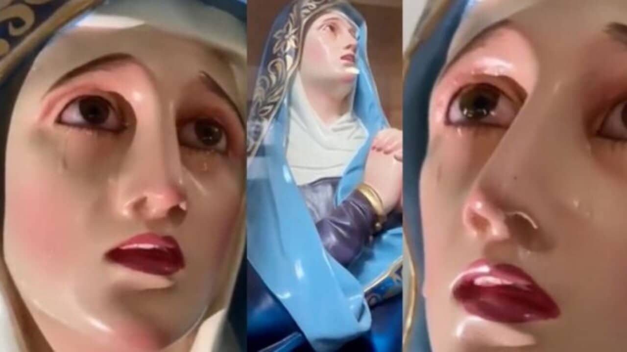 Wonders! Statue of Virgin Mary is captured crying with its eyes turning red
