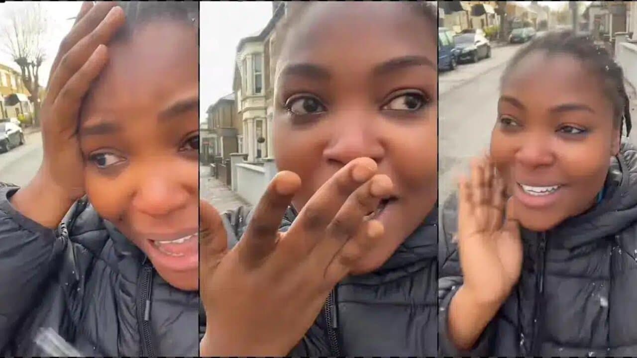“Officially I’m abroad” – Lady overjoyed as she sees snow for the first time