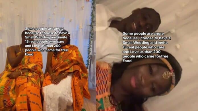 No jollof rice for over 200 people as GH lady goes viral for inviting only 15 people to her wedding (Video)