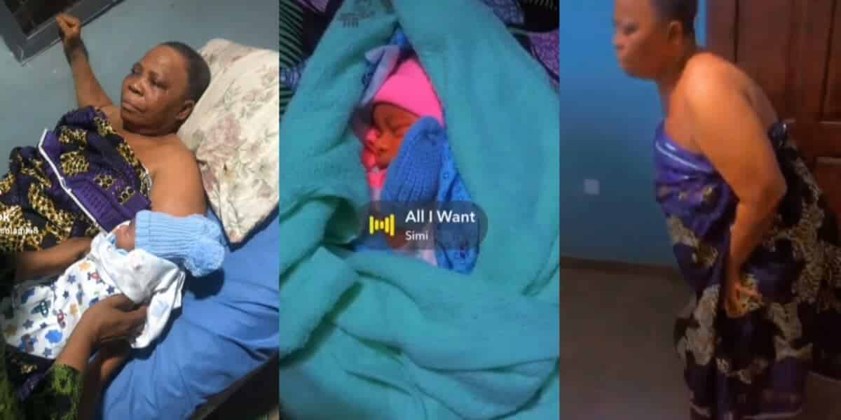 Old lady finally gives birth after decades of childlessness, cry tears of joy – VIDEO