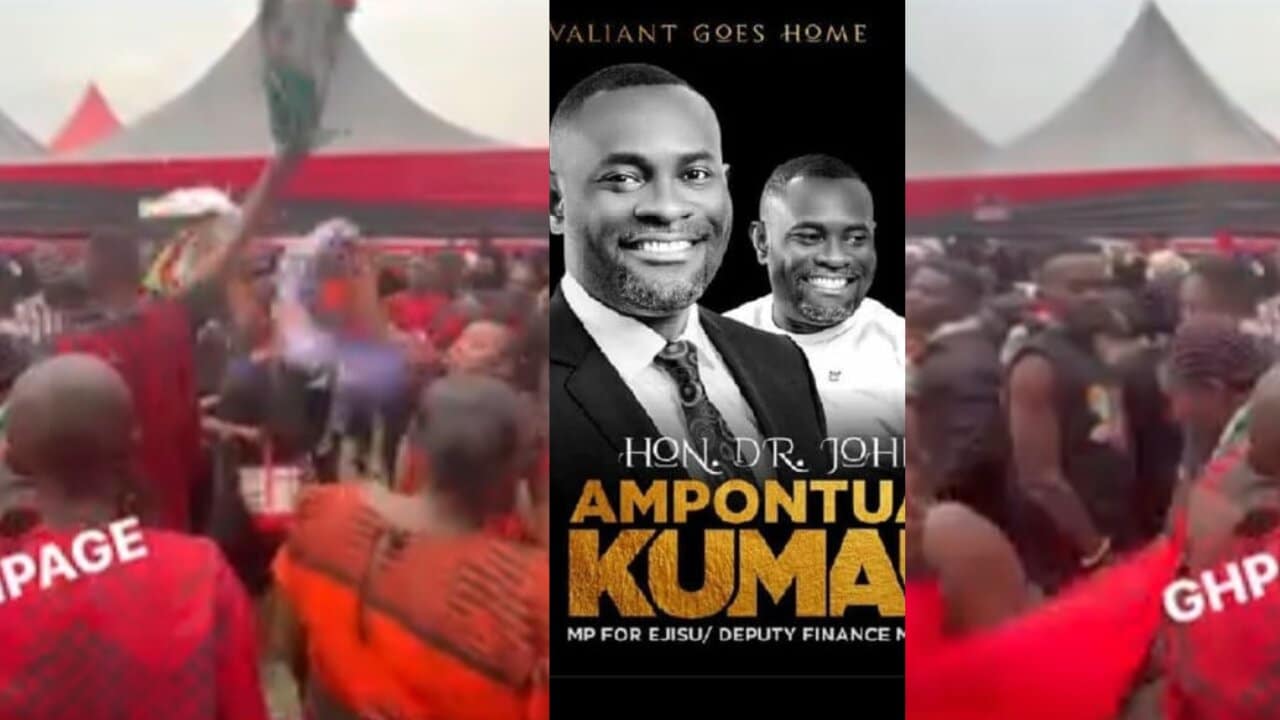 Moment NPP and NDC members clash 'boot for boot' at John Kumah's one-week funeral observation (Video)