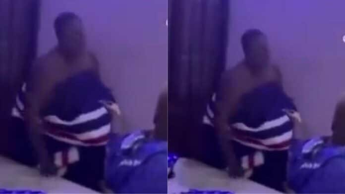 Drama as husband returns from work to find his landlord on top of his wife and daughter (Video)