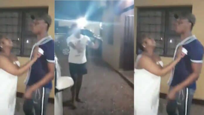 Drama as husband returns home unannounced to find another man chopping his wife 'wotowoto' - Video