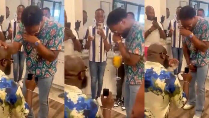 Watch as a man cries like a baby as his boyfriend proposes marriage to him