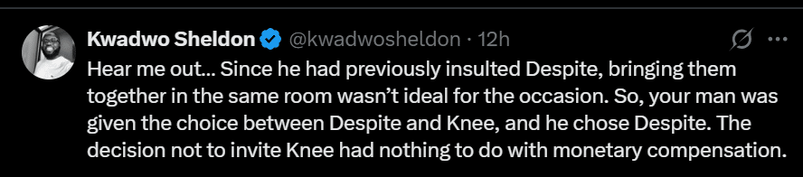 A tweet from Kwadwo Sheldon - GhPage