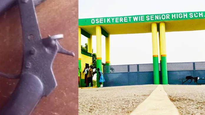 Locally manufactured gun OKESS school entrance