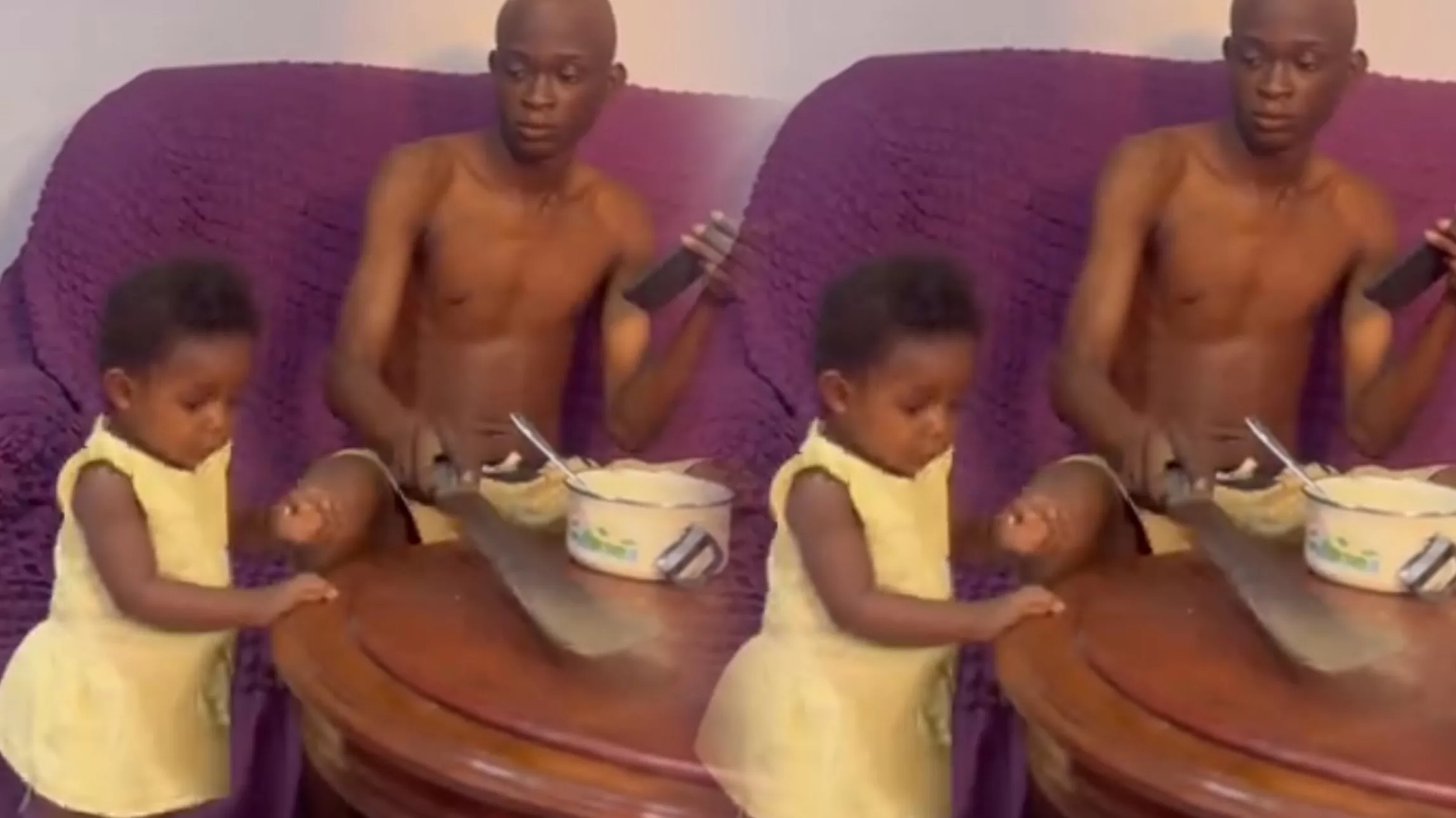 Father chasing daughter with cutlass Father chasing daughter with cutlass