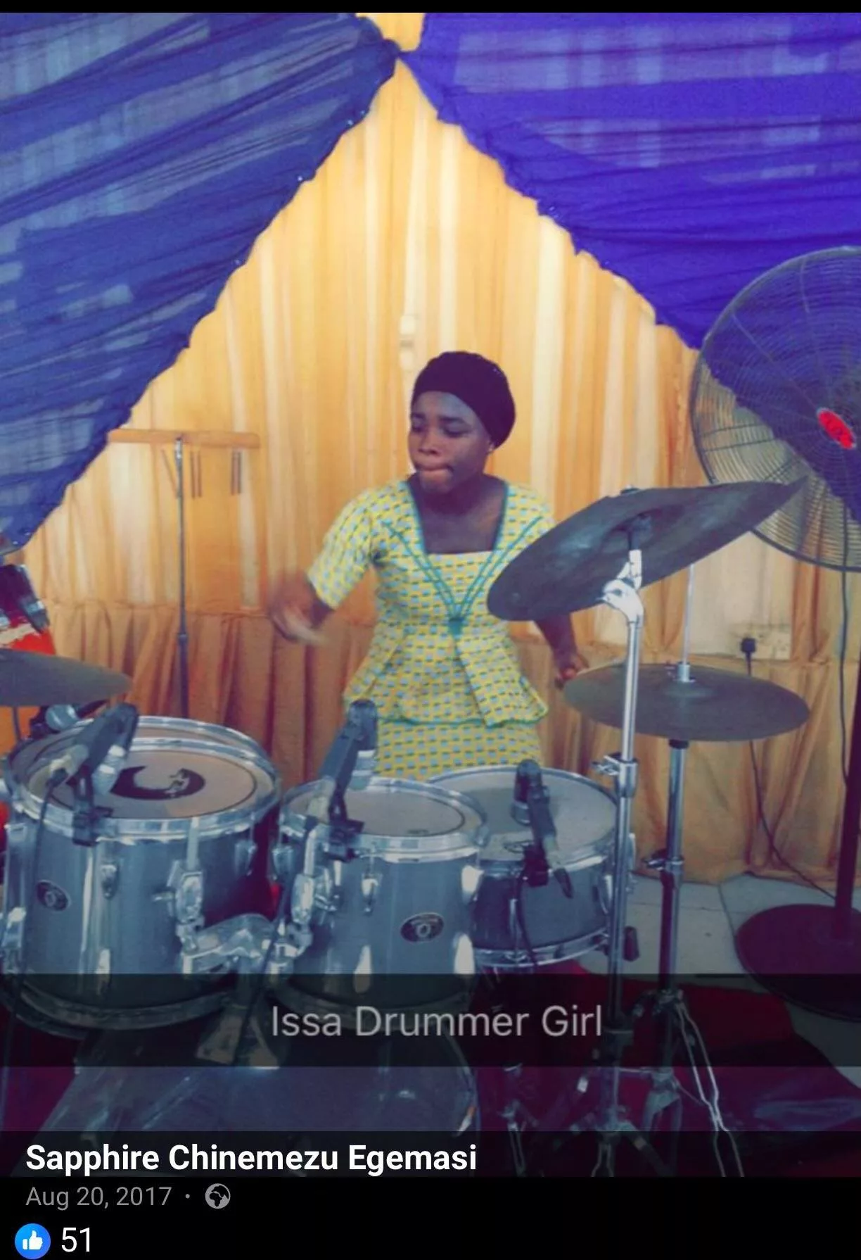 Sapphire Egemasi playing drums at the church - GhPage - GhPage