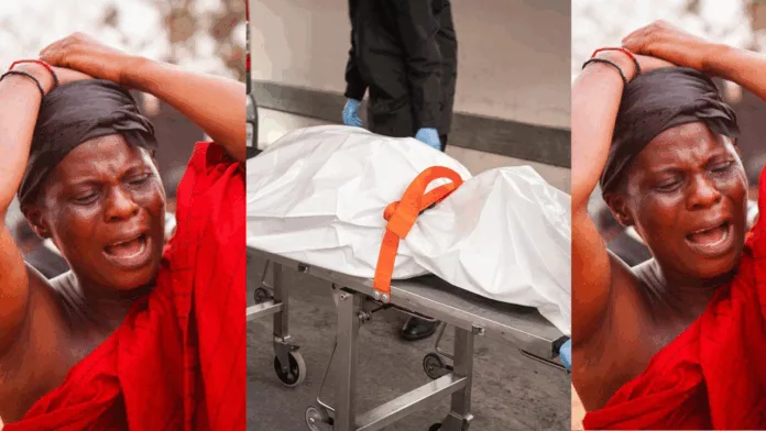 Woman crying and dead body